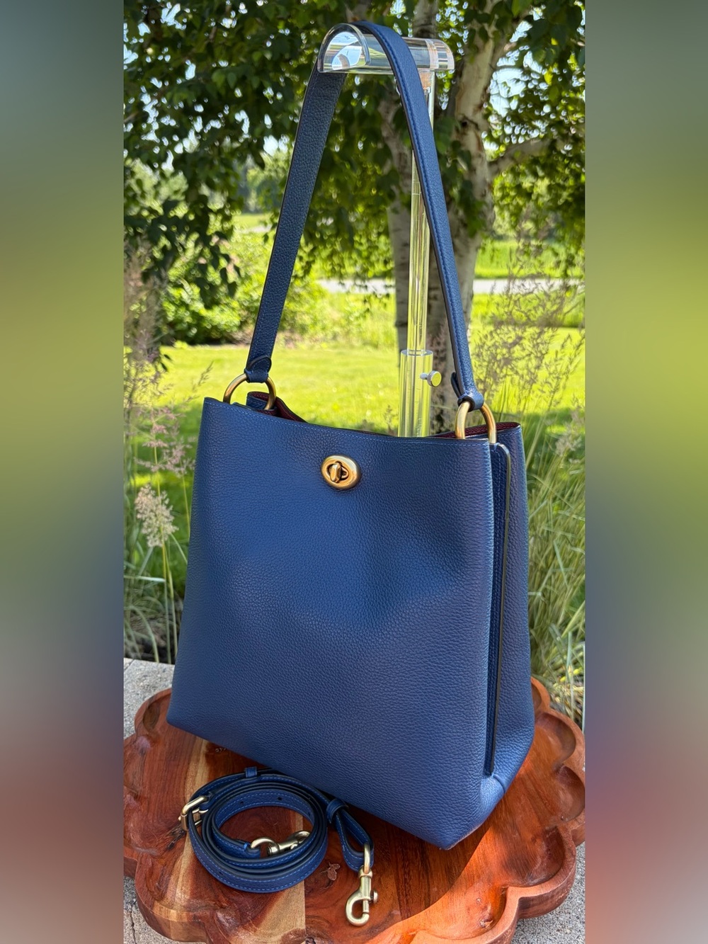 Coach Charlie Bucket Bag Tote Blue Pebble Leather Like New - Picture 16 of 17